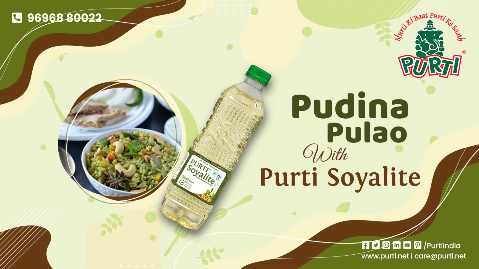 Pudina Pulao with Purti Soyalite Refined Soyabean Oil