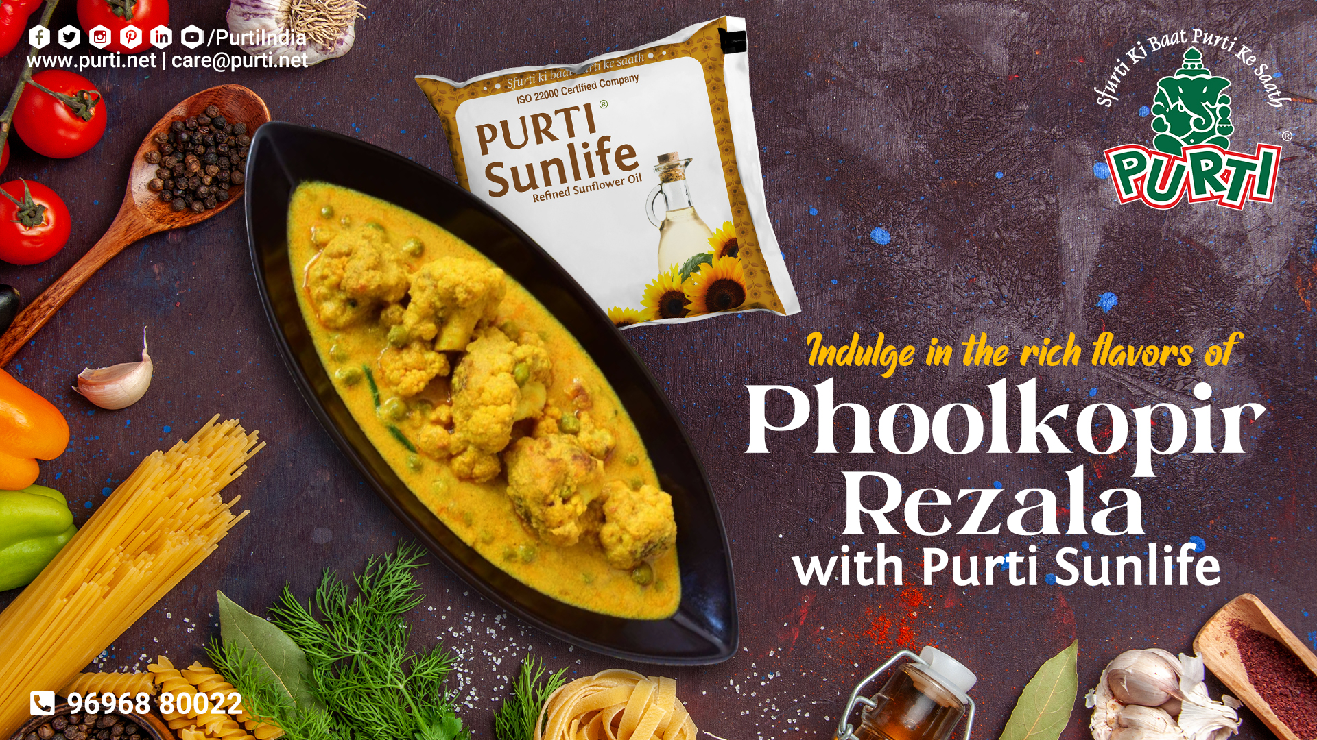 Indulge in the rich flavors of Phoolkopir Rezala with Purti Sunlife Refined Sunflower Oil