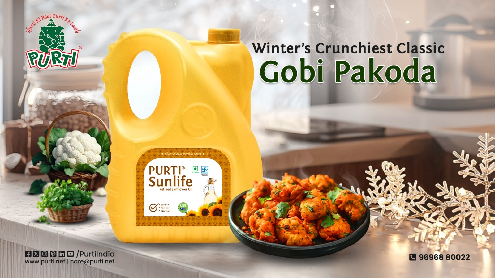 Crispy Gobi Pakoda Recipe Made with Purti Sunlife Refined Sunflower Oil